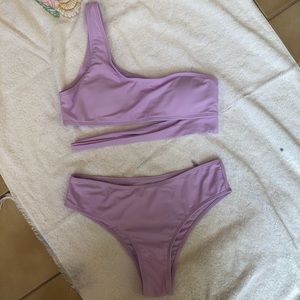 purple off the shoulder, shein bikini